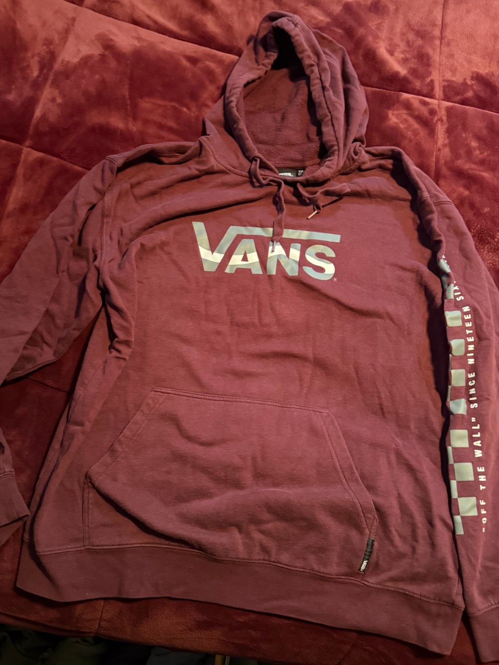 Vans Men's Maroon Zip-Up Hoodie with Logo